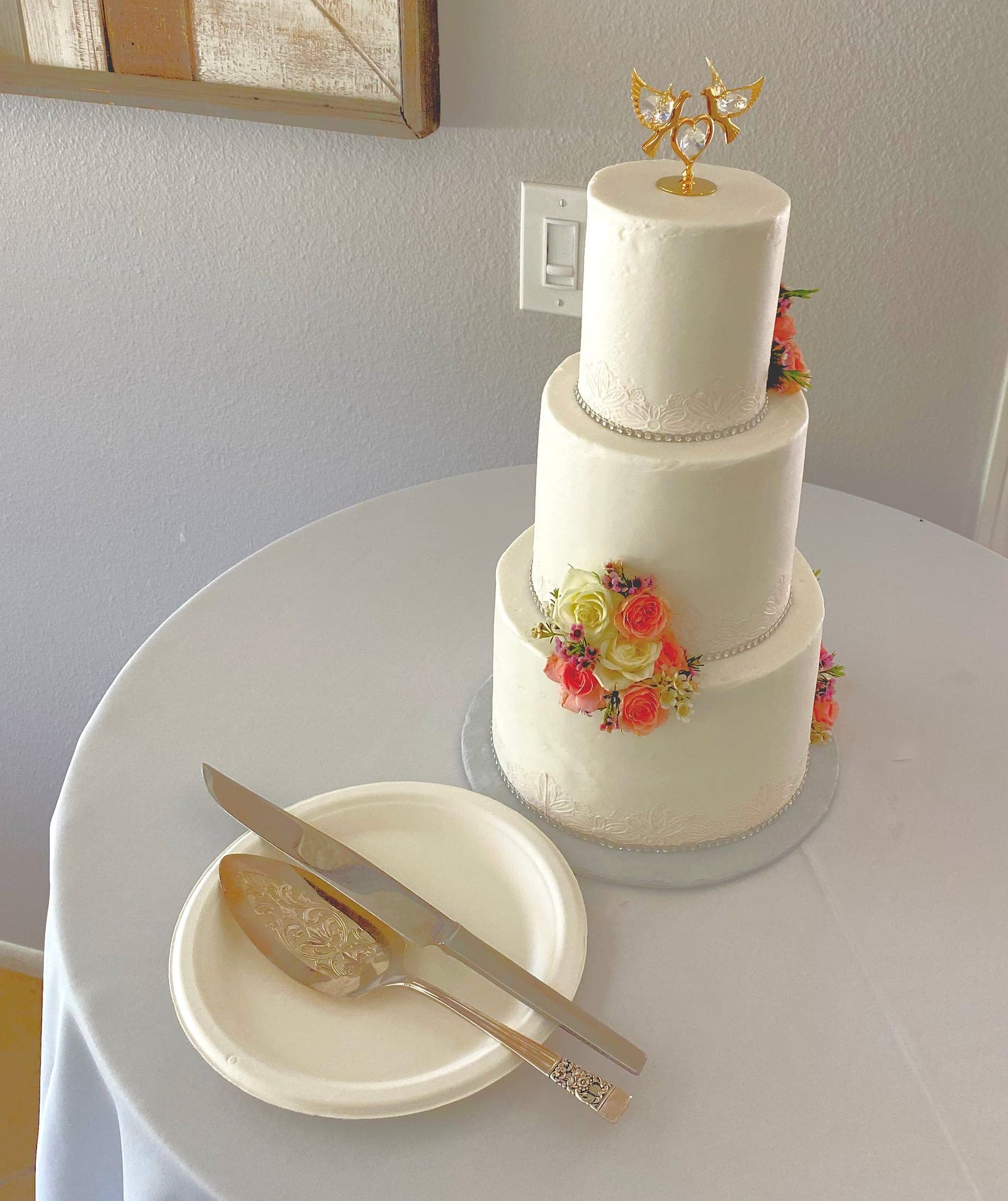 Celebration cake with fresh flowers