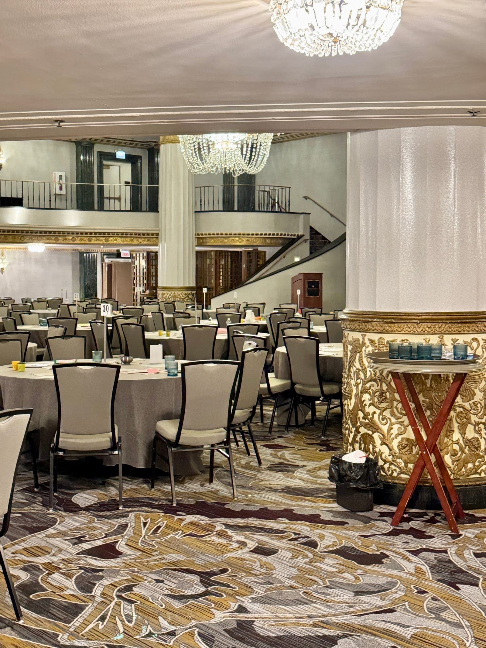 Grand ballroom set for the closing dinner